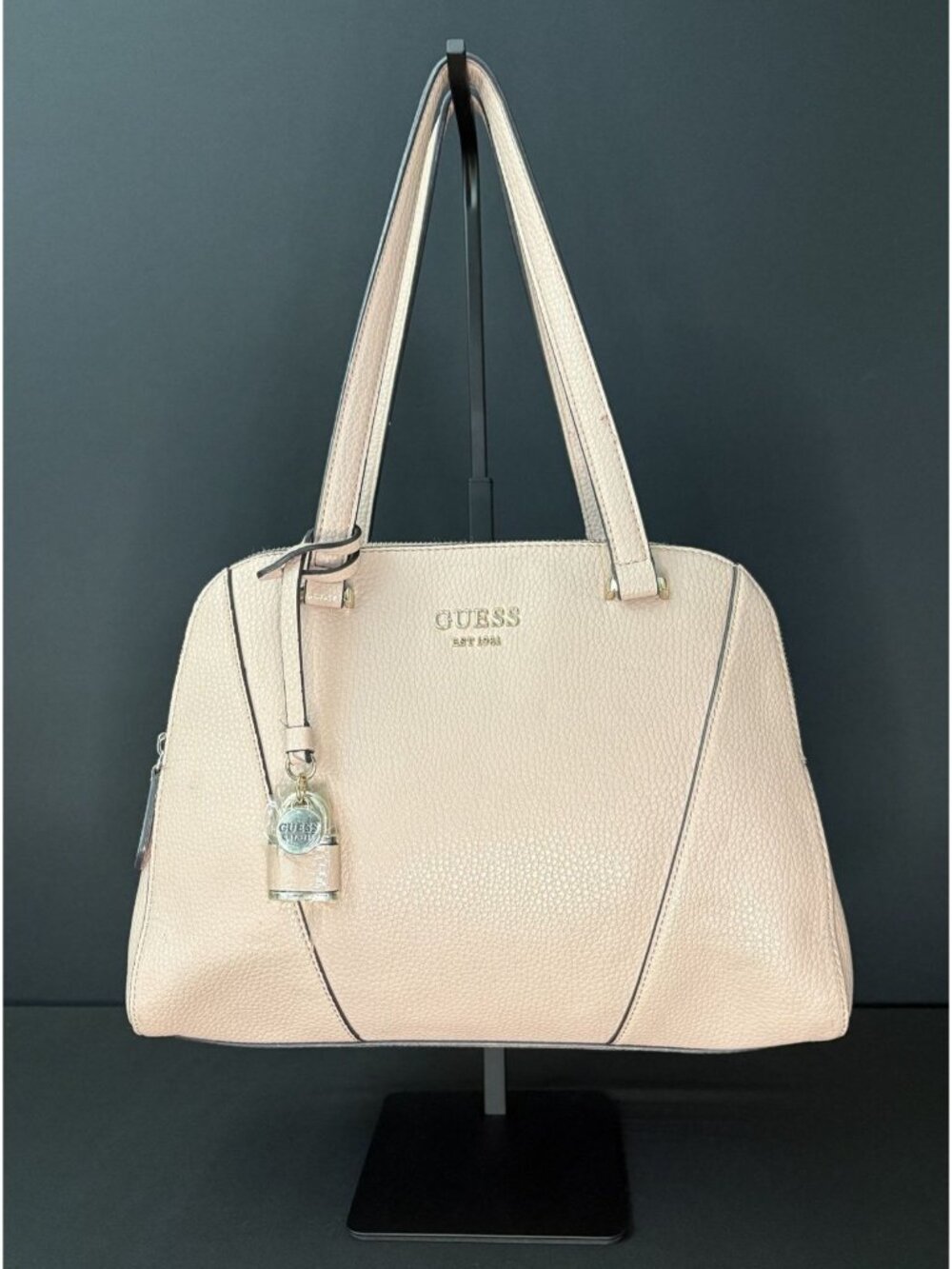 Guess Shawna Cali Satchel Purse Handbag Lock Charm Double Handle Blush Pink Faux